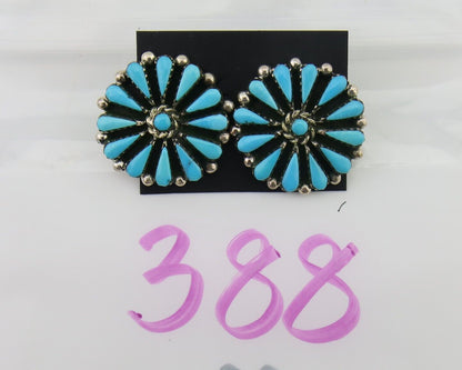 Navajo Petit Point Earrings 925 Silver Turquoise Signed Benson Yazzie C.80's