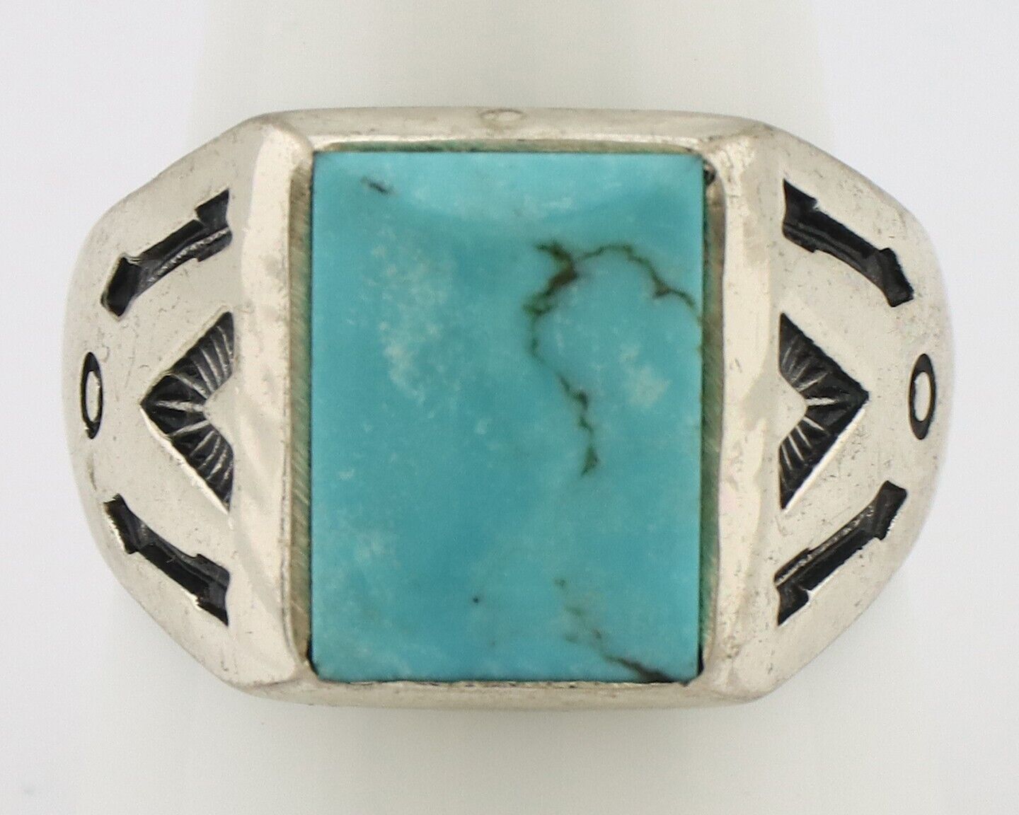 Navajo Ring 925 Silver Kingman Turquoise Signed Sun West Silver Company C.80's