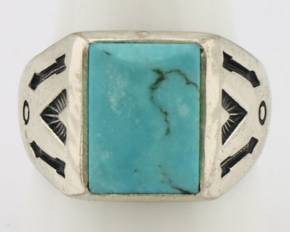 Navajo Ring 925 Silver Kingman Turquoise Signed Sun West Silver Company C.80's