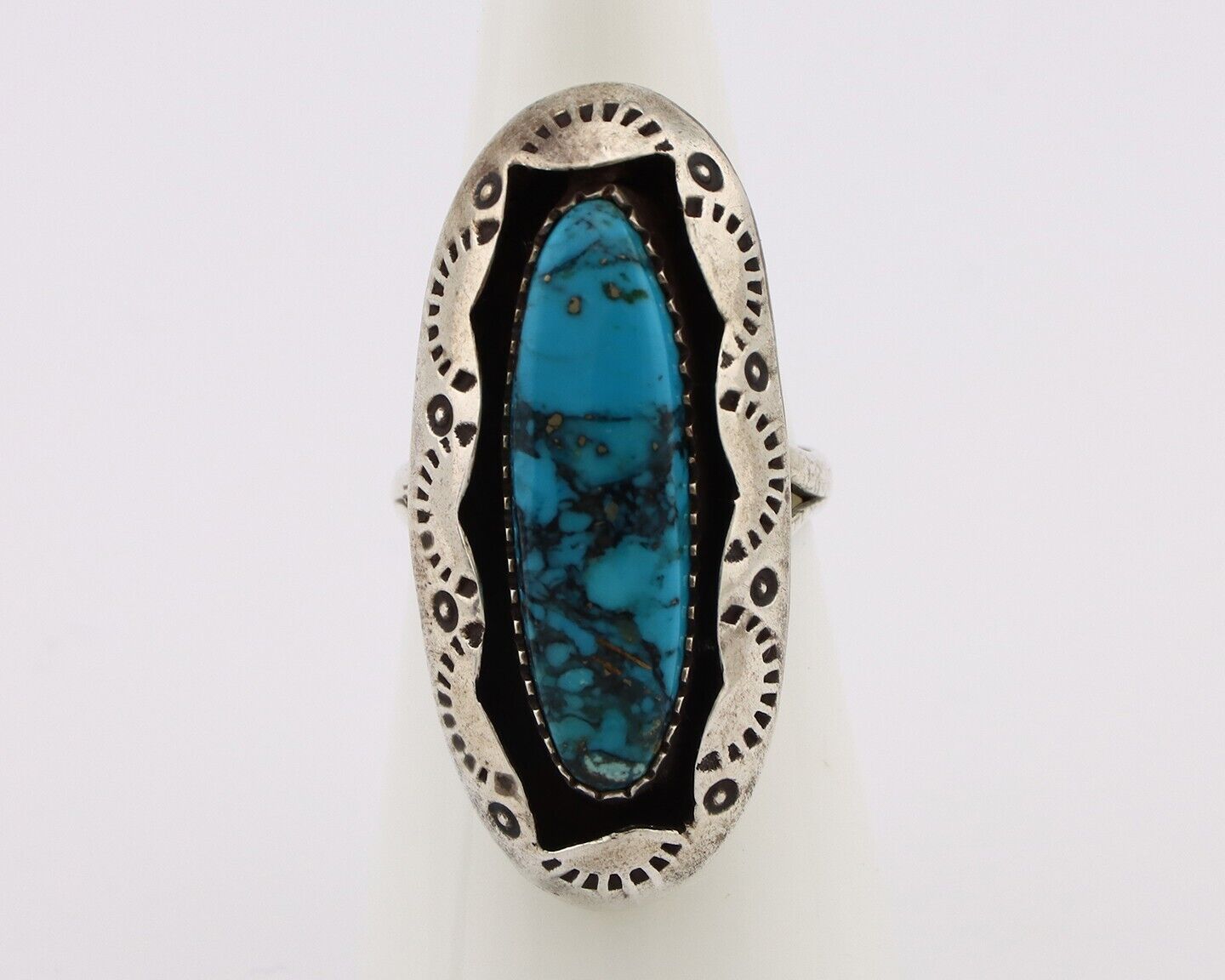 Navajo Ring 925 Silver Blue Spiderweb Turquoise Native American Artist C.80's