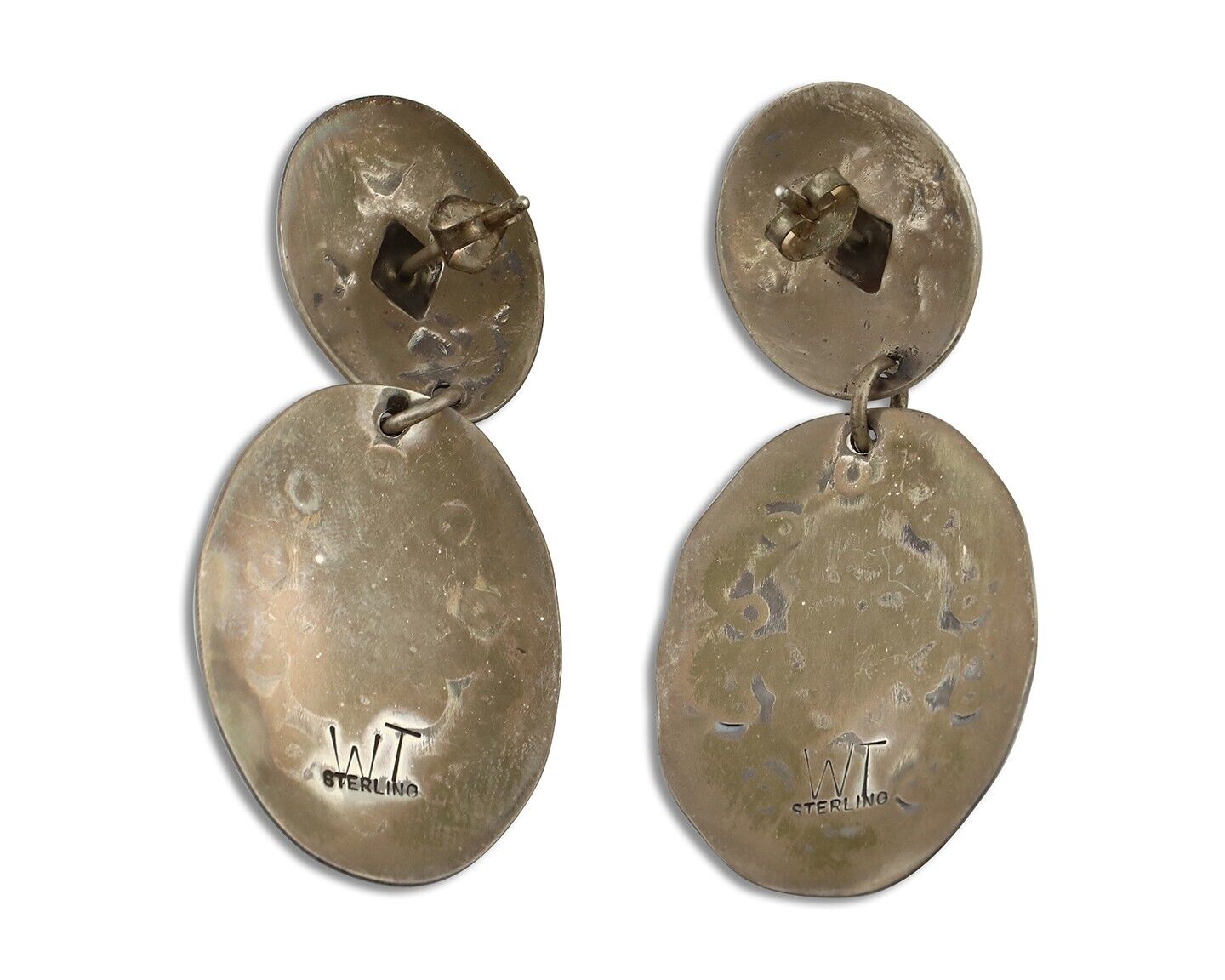 Navajo Handmade Earrings 925 Silver Blue Turquoise Artist Signed WT C.80s