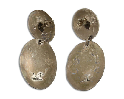 Navajo Handmade Earrings 925 Silver Blue Turquoise Artist Signed WT C.80s