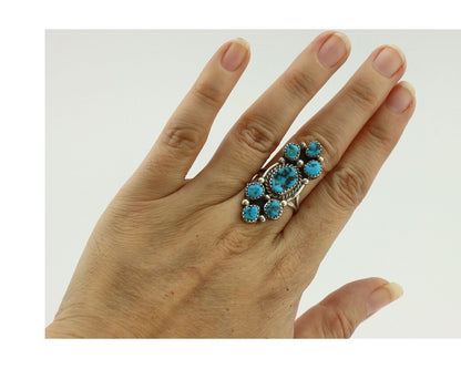 Navajo Ring .925 Silver Blue Morenci Turquoise Artist Signed IHMJ & MT C.80's