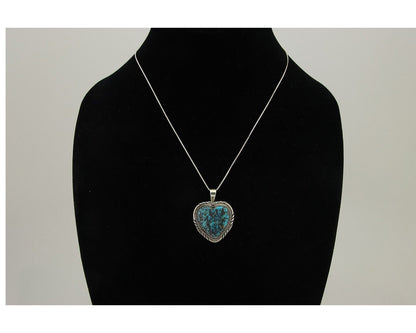 Navajo Heart Necklace 925 Silver Natural Turquoise Signed William Denetdale C80s