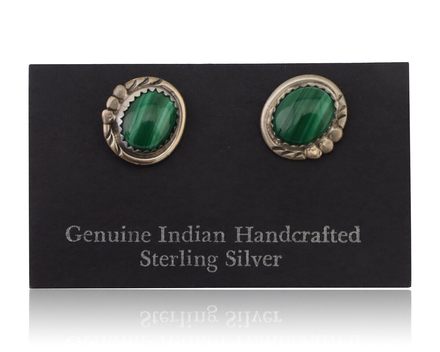 Navajo Earrings 925 Silver Natural Malachite Native American Artist C.80's