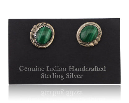 Navajo Earrings 925 Silver Natural Malachite Native American Artist C.80's