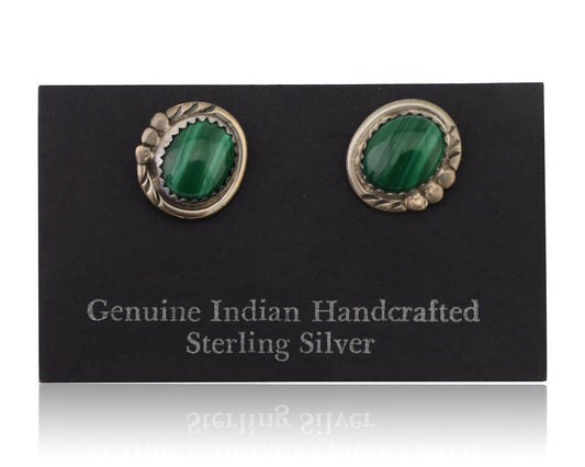 Navajo Earrings 925 Silver Natural Malachite Native American Artist C.80's