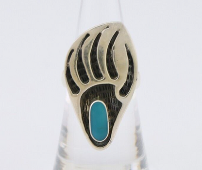 Navajo Badger Paw Ring 925 Silver Turquoise Native American Artist C.80's