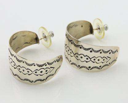 Navajo Earrings 925 Silver Half Hoop Handmade Native American Artist C.80's