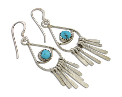 Navajo Dangle Earrings 925 Silver Natural Turquoise Artist Signed JB C.80's