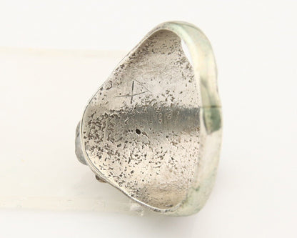 Navajo Ring 925 Sterling Turquoise & Coral Native Artist C.80's Size 10