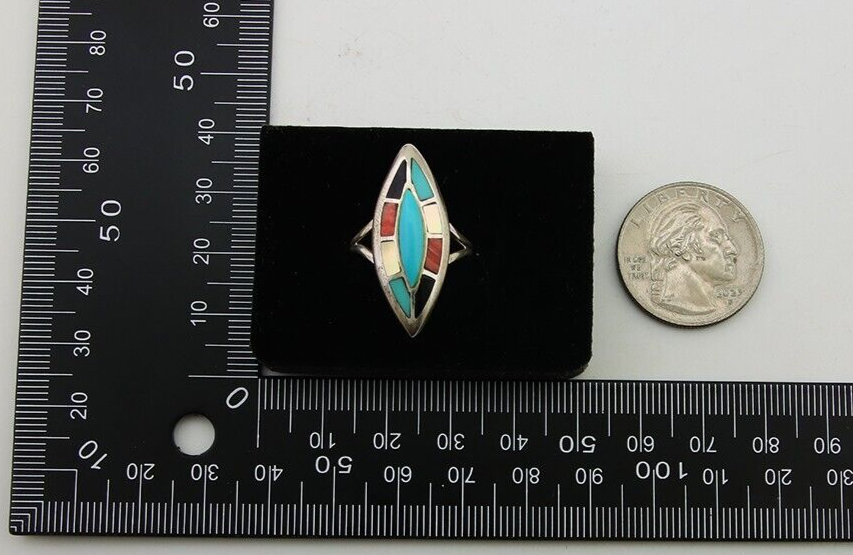 Navajo Ring 925 Silver Turquoise Shell Onyx Spiney Oyster Native Artist C80's