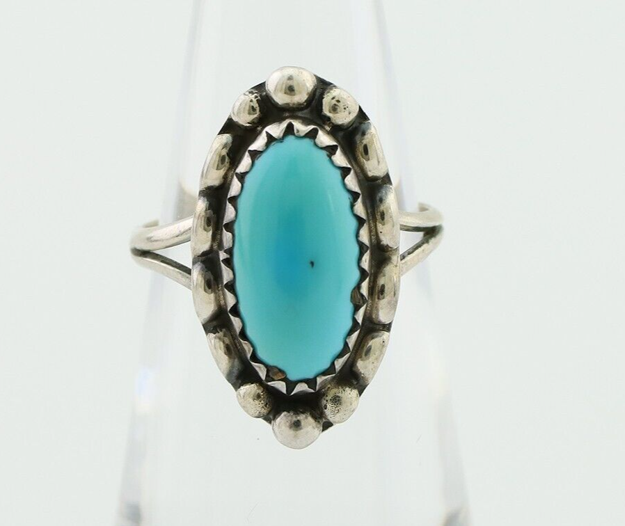 Navajo Ring 925 Silver Sleeping Beauty Turquoise Artist Signed SC C.80's