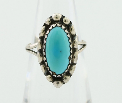Navajo Ring 925 Silver Sleeping Beauty Turquoise Artist Signed SC C.80's