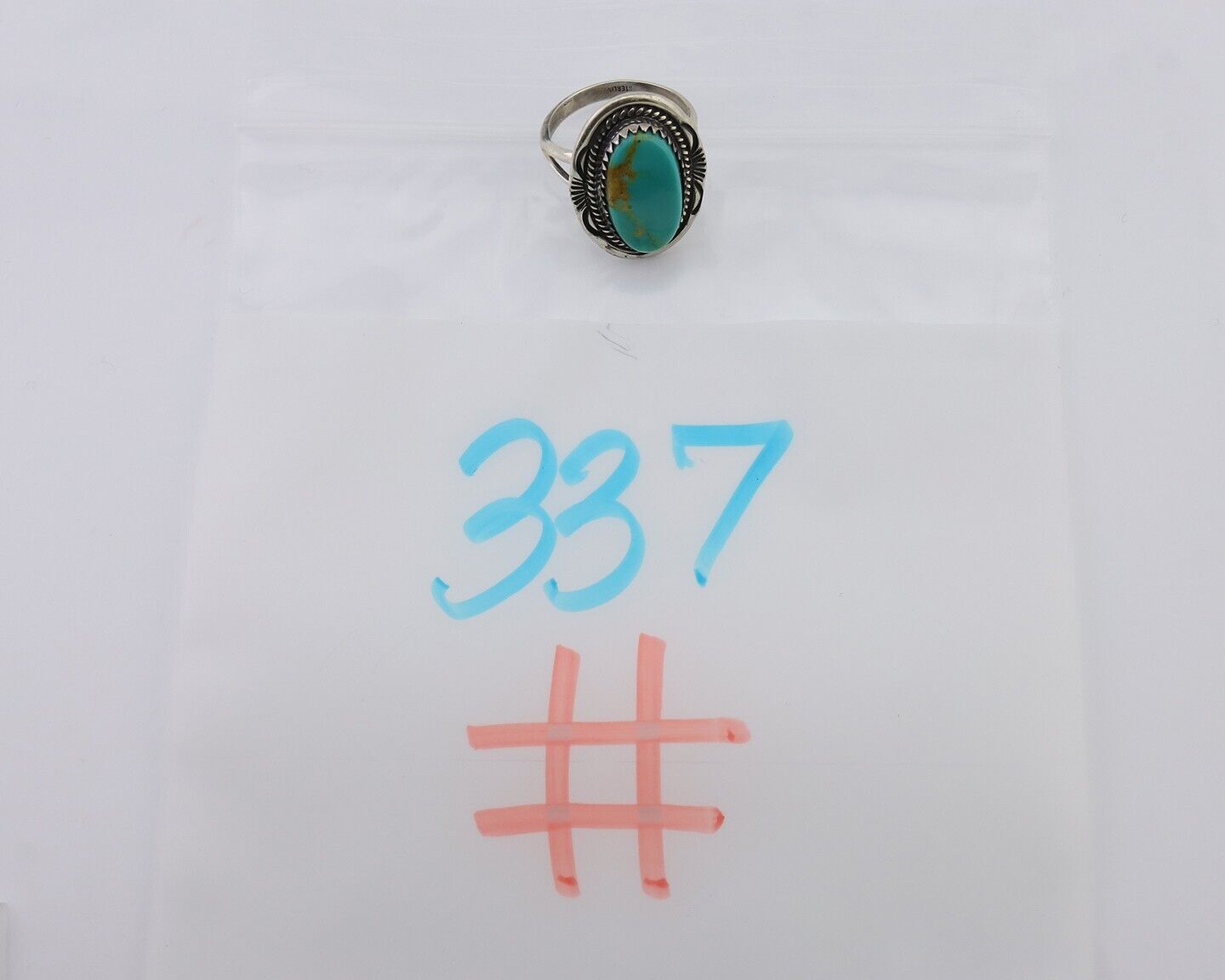 Navajo Ring 925 Silver Natural Blue Turquoise Artist Signed M BEGAY C.80's