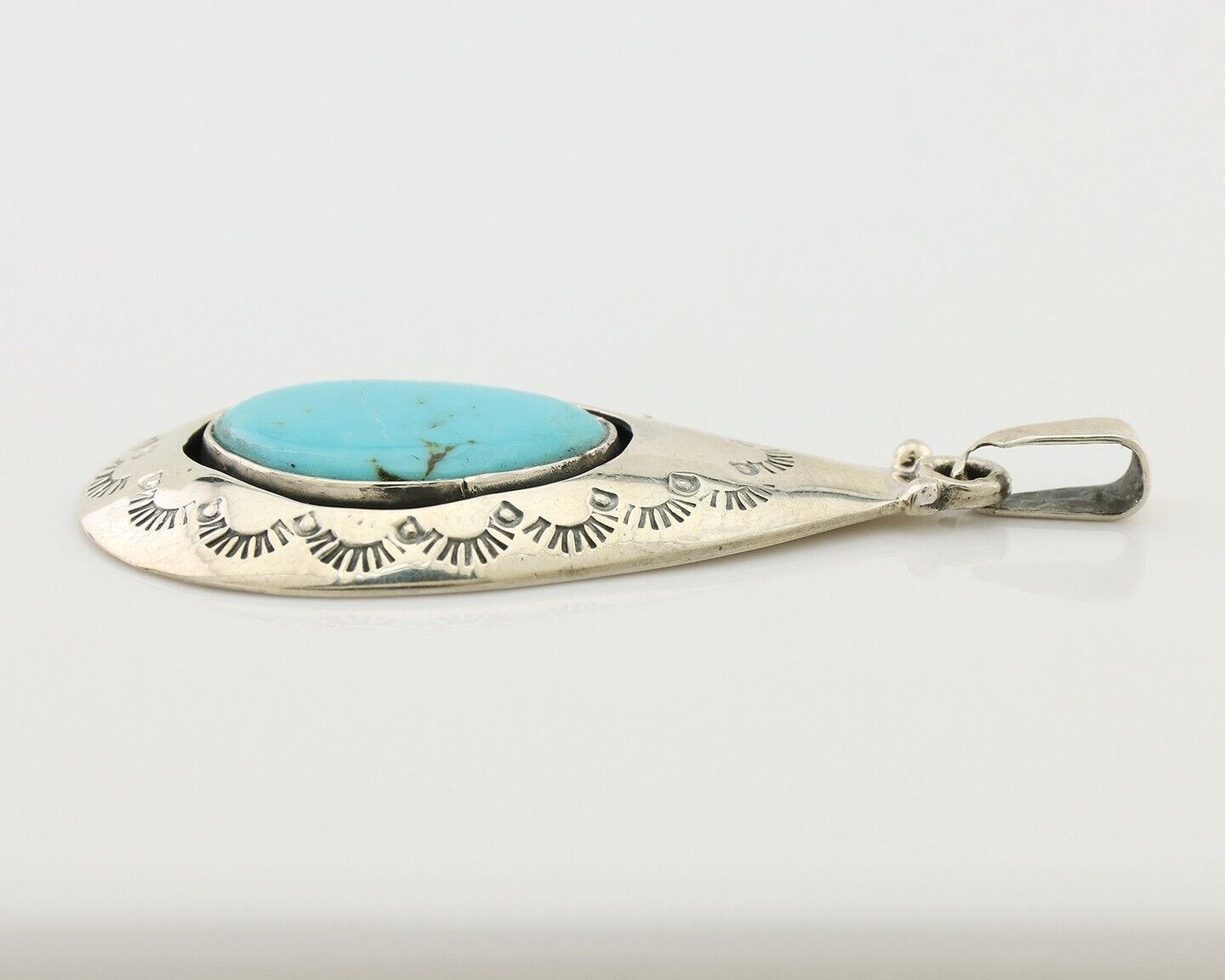 Navajo Pendant 925 Silver Blue Turquoise Artist Signed MC C.80's