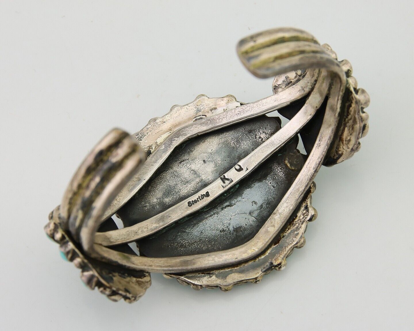 Navajo Bracelet 925 Silver Natural Blue Turquoise Signed RQ C.80's