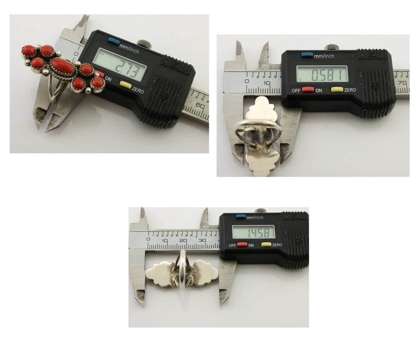 Navajo Ring 925 Silver Mediterranean Coral Native American Artist C.80's