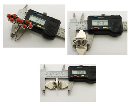 Navajo Ring 925 Silver Mediterranean Coral Native American Artist C.80's