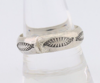 Navajo Hand Stamped Band 925 Silver 6.0 mm Signed Larry Chavez Size 10.5 C.80's