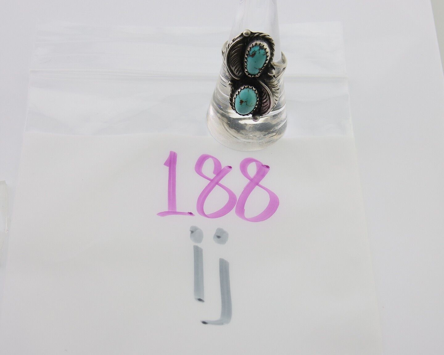 Navajo Ring 925 Silver Natural Turquoise Artist Signed MC C.80's Size 8.0