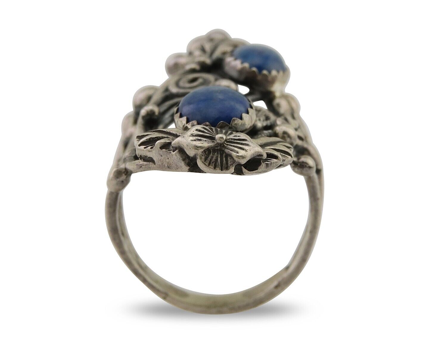 Navajo Ring 925 Silver Natural Denim Lapis Artist Signed Prairie Fire C.80's