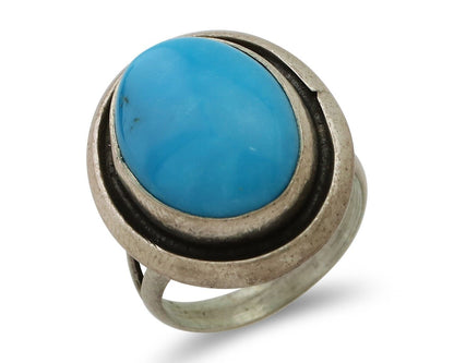 Navajo Handmade Ring 925 Silver Blue Turquoise Native American Artist C.80's