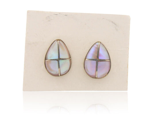 Navajo Earrings 925 Silver Pink Mussel Native American Artist C.80's