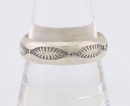 Navajo Hand Stamped Band 925 Silver 6.0 mm Signed Larry Chavez Size 10.5 C.80's