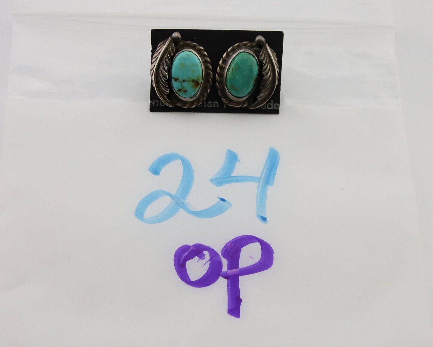 Navajo Earrings 925 Silver Blue Turquoise Native American Artist C.80's
