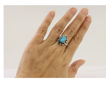 Navajo Ring 925 Silver Sleeping Beauty Turquoise Artist Signed SC C.80's