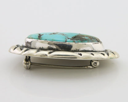 Navajo Pin 925 Silver Natural Mined Turquoise Artist Signed C Montoya C.80's