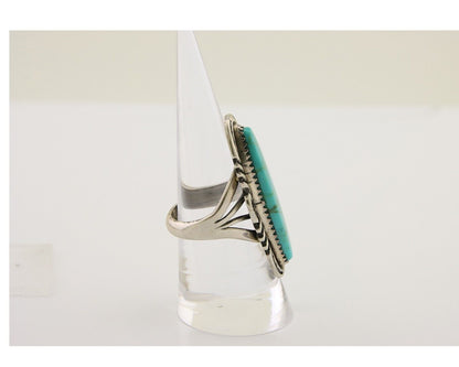 Navajo Hand Stamped Ring 925 Silver Turquoise Native Artist Begay C.80's