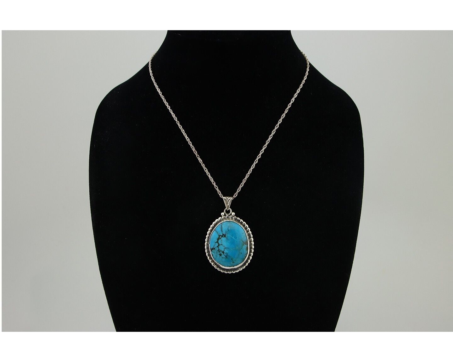 Navajo Necklace 925 Silver Natural Blue Turquoise Artist Signed M Montoya C.80's