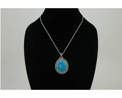 Navajo Necklace 925 Silver Natural Blue Turquoise Artist Signed M Montoya C.80's