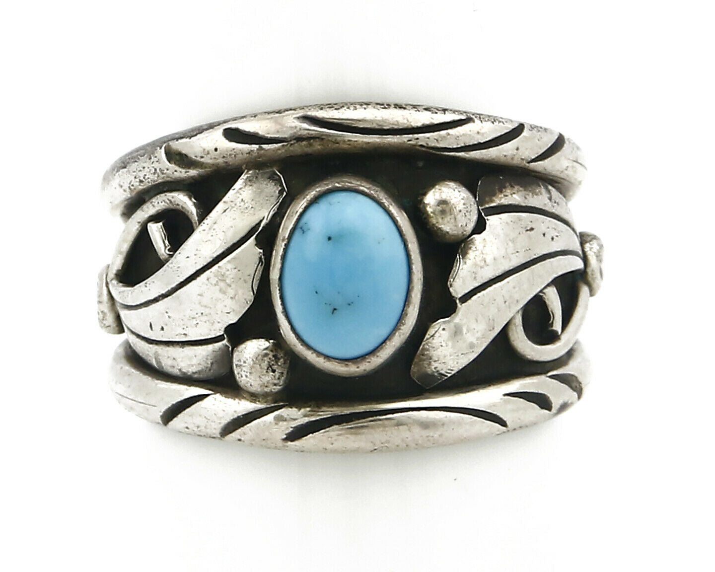 Navajo Ring .925 Silver Handmade Sleeping Beauty Turquoise Signed ELA C.80's