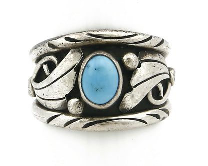 Navajo Ring .925 Silver Handmade Sleeping Beauty Turquoise Signed ELA C.80's