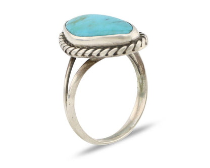 Navajo Ring 925 Silver Natural Turquoise Artist Signed Rabbit Stick C.80's