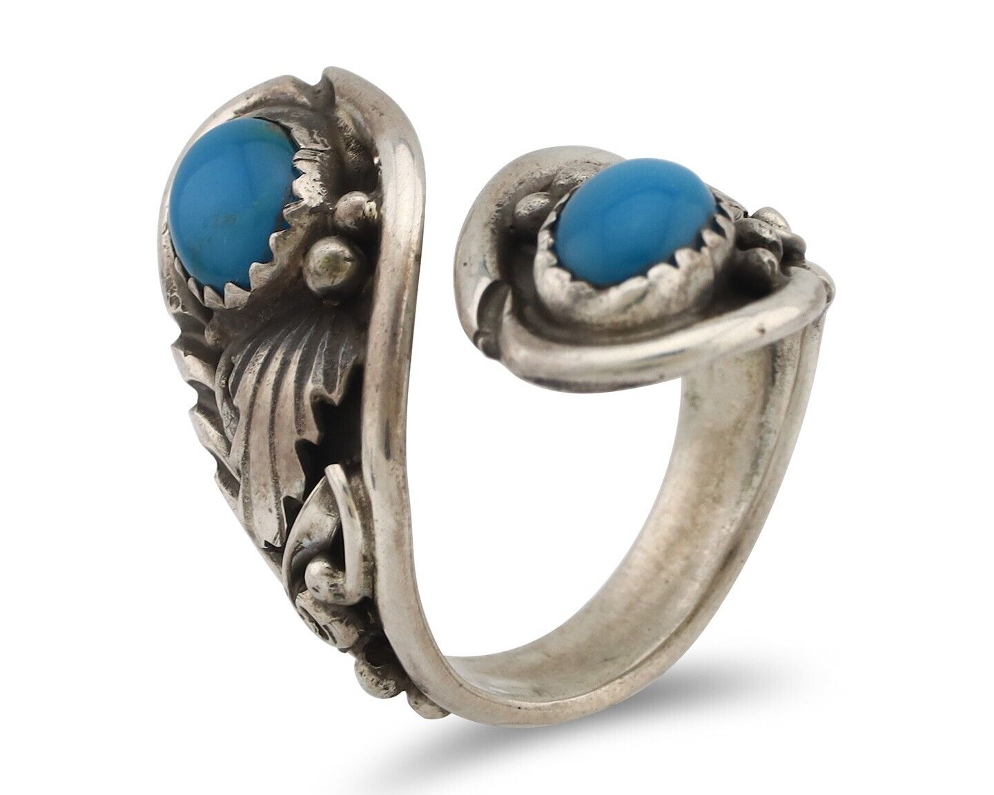 Navajo Ring 925 Silver Natural Blue Turquoise Artist Signed J C.80's