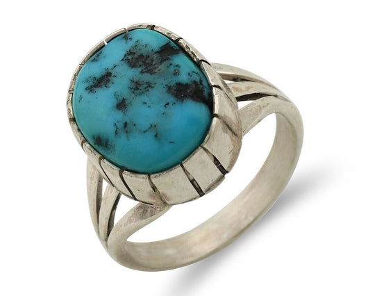 Navajo Ring 925 Silver Sleeping Beauty Turquoise Artist Signed SS C.80's