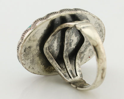 Navajo Ring 925 Silver Natural Turquoise Signed C STAR Size 6.25 C.80's