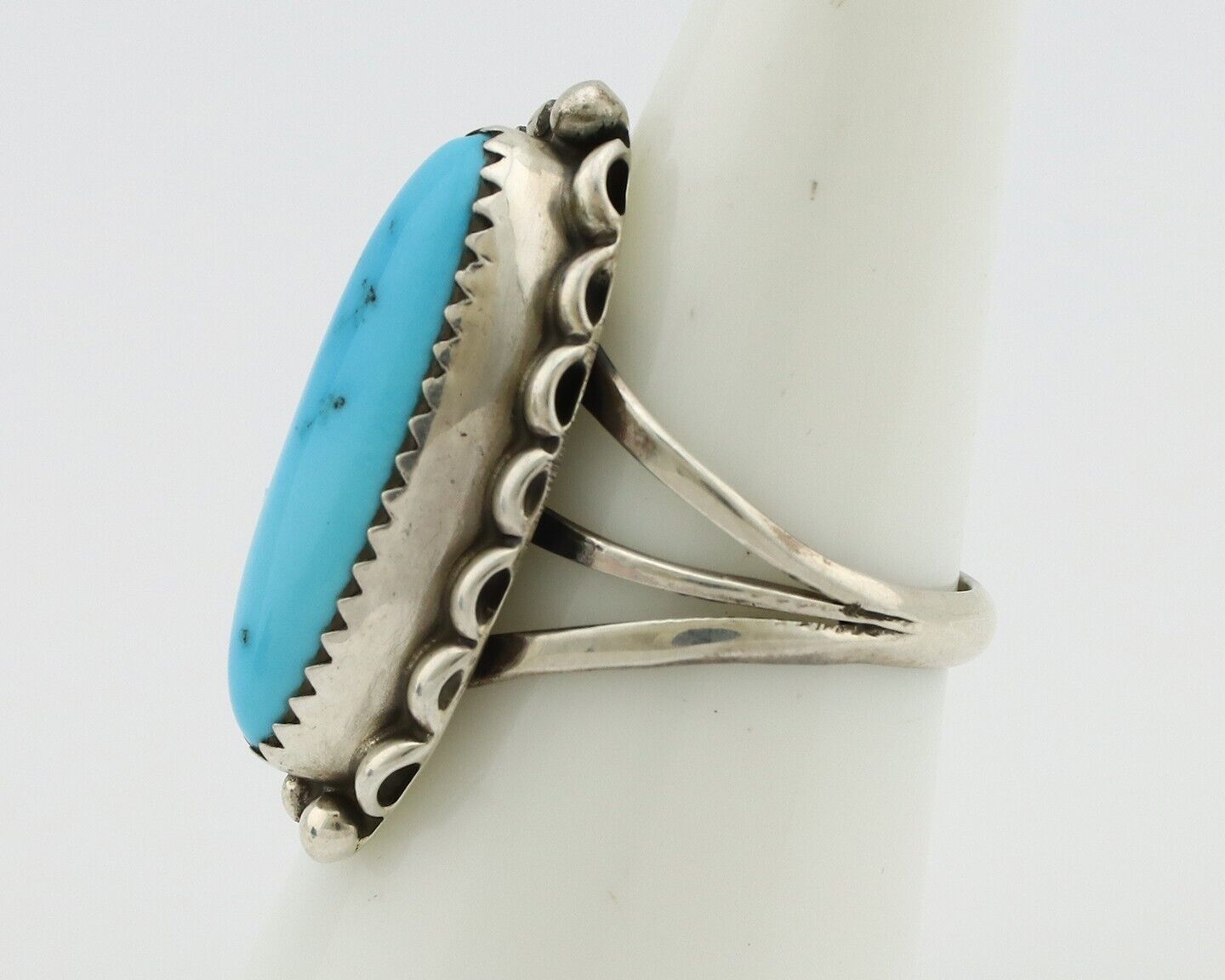 Navajo Ring 925 Silver Sleeping Beauty Turquoise Signed SC C.80's