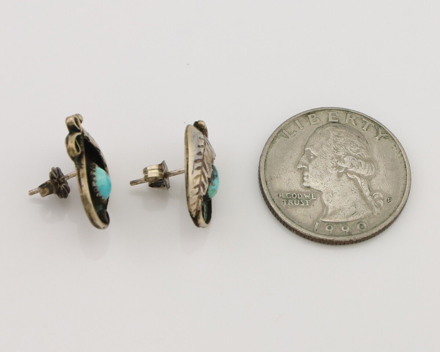 Navajo Earrings 925 Silver Natural Turquoise Native American Artist C.80's