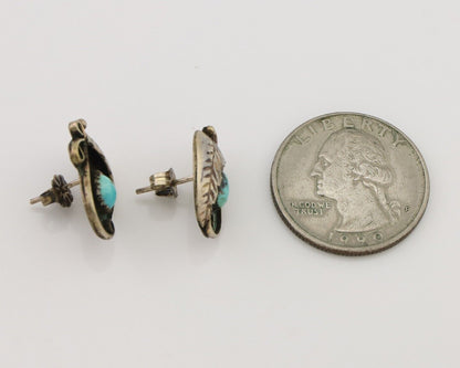Navajo Earrings 925 Silver Natural Turquoise Native American Artist C.80's