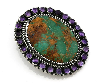 Navajo Pin Pendant Sterling Silver Gemstone Vintage Signed OD C.80's