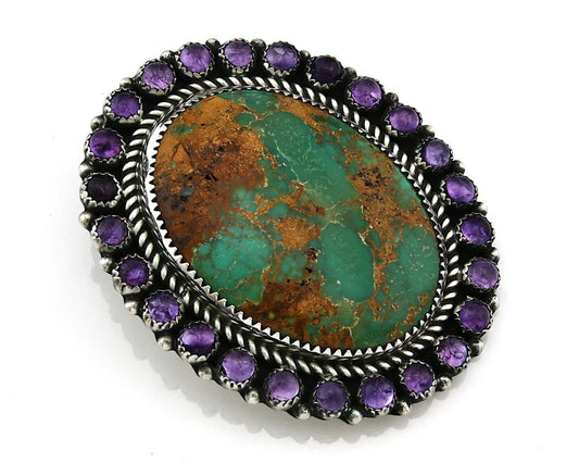 Navajo Pin Pendant Sterling Silver Gemstone Vintage Signed OD C.80's
