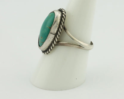 Navajo Ring .925 Silver Natural Green Kingman Turquoise Native Signed C.80's