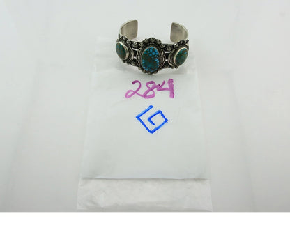 Men Navajo Cuff Bracelet Sterling Silver Turquoise Vintage Signed J Nelson