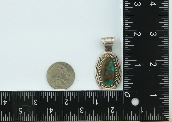 Navajo Pendant 925 Sterling Silver Natural Turquoise Vintage Artist Signed JP