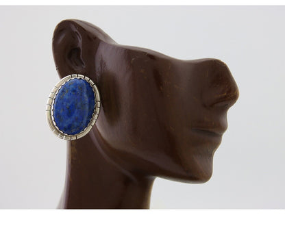 Navajo Paw Earrings 925 Silver Blue Denim Lapis Native American Artist C.80's